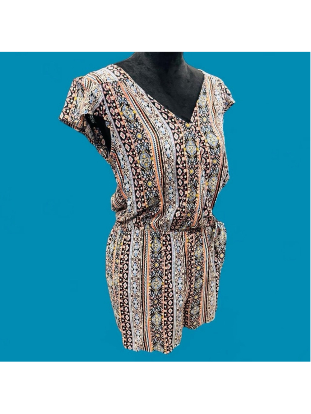 Joe B by Joe Benbasset Boho Tie Waist Romper Medium Multicolor Festival Floral